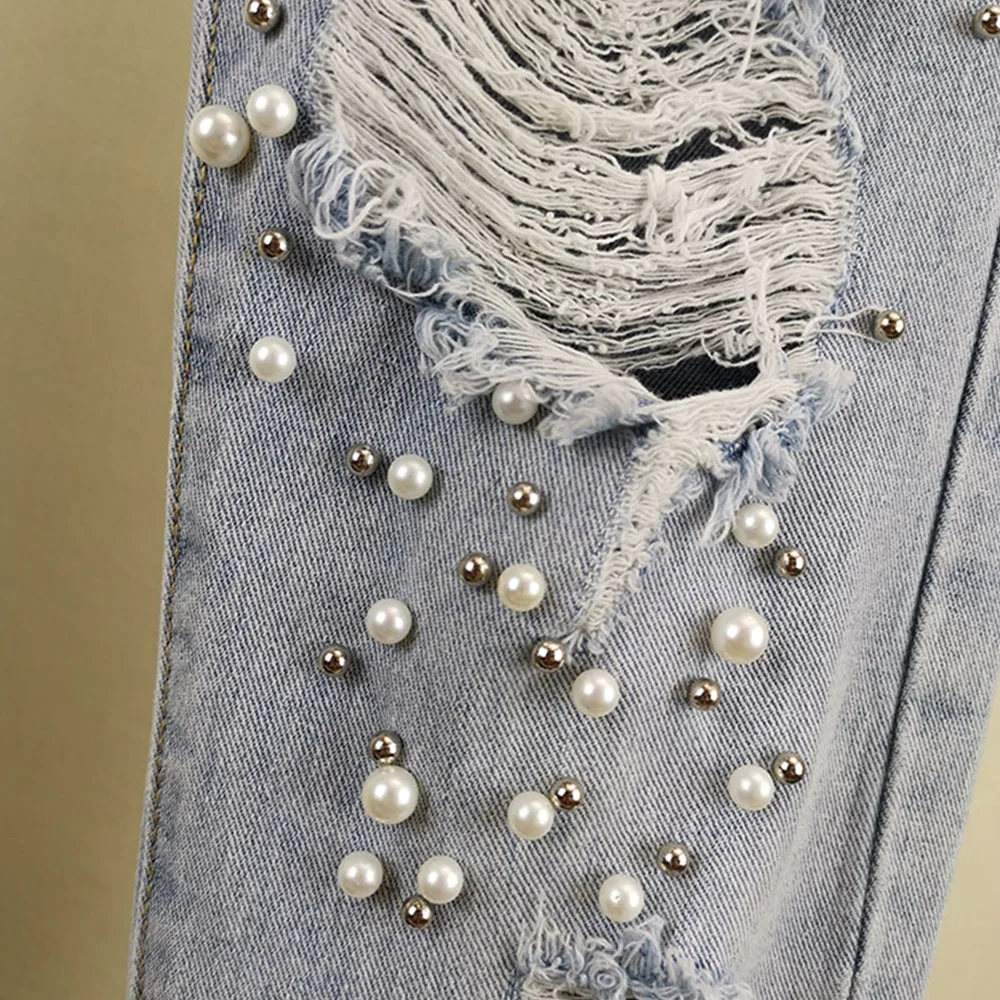 Куртка женская рваная Джинсовая модные повседневные брюки-султанки с высокой