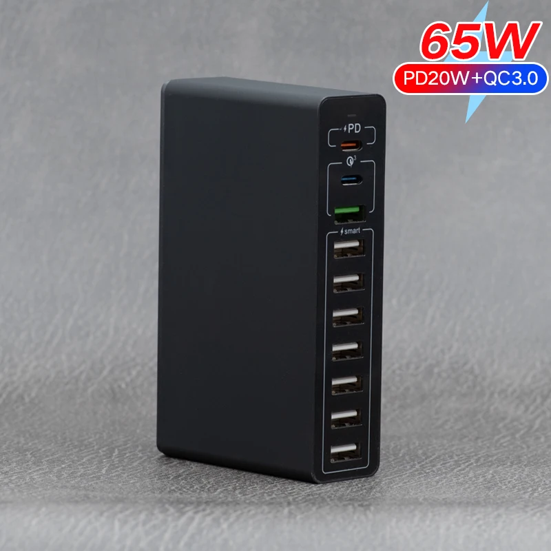65W Fast Charge Portable Charger Type C PD 20W Quick Adapter 10/5/6Port Multi USB Dock Station For IPhone Samsung Xiaomi Huawei