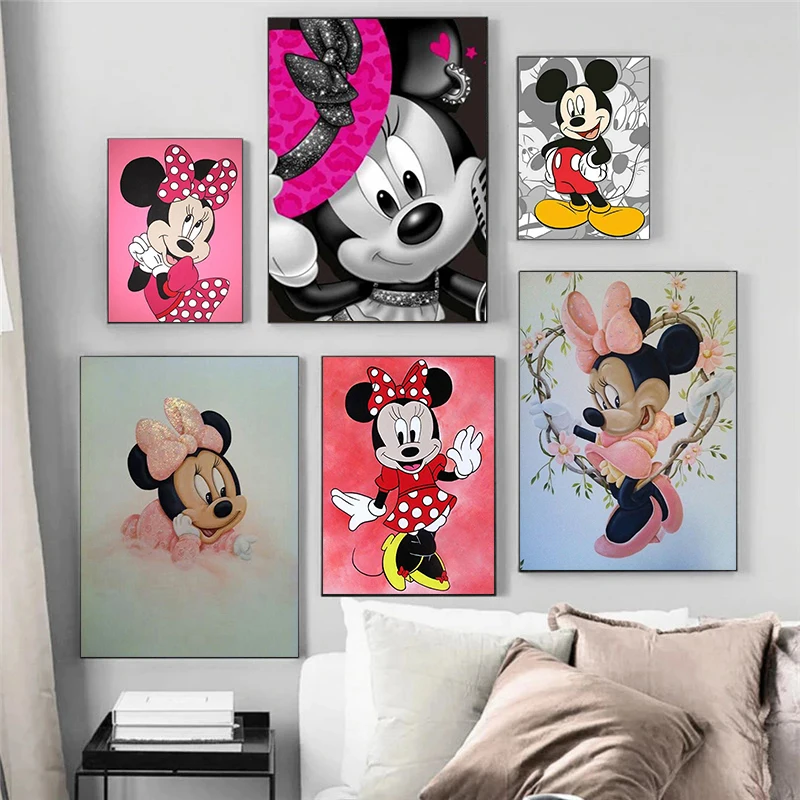 

Картины на холсте с изображением Микки и Минни из мультфильмов, постеры и принты из мультфильмов на стену, картина для гостиной, домашний де...