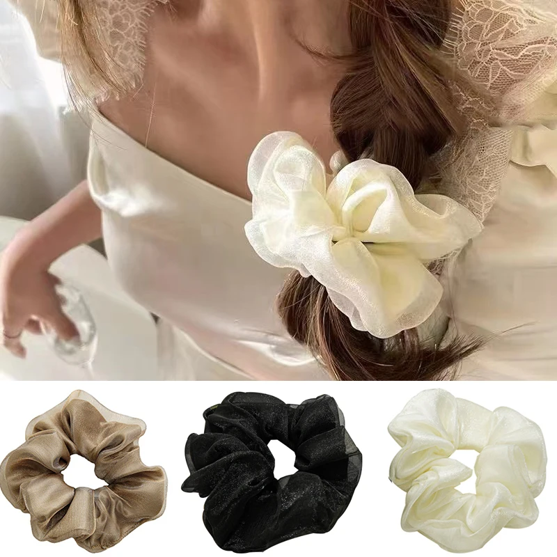 

Korea Oversize Shining Organza Scrunchies Solid Color Elastic Rubber Bands Ponytail Holder Hair Tie Double-layered Mesh Headwear