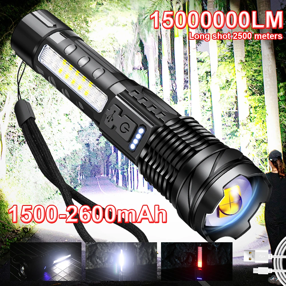 

High 15000000 Tactical Built-in Flashlights Torch Jetbeam Spotlights Strong Emergency Light 24w Power Battery Led Telescopic