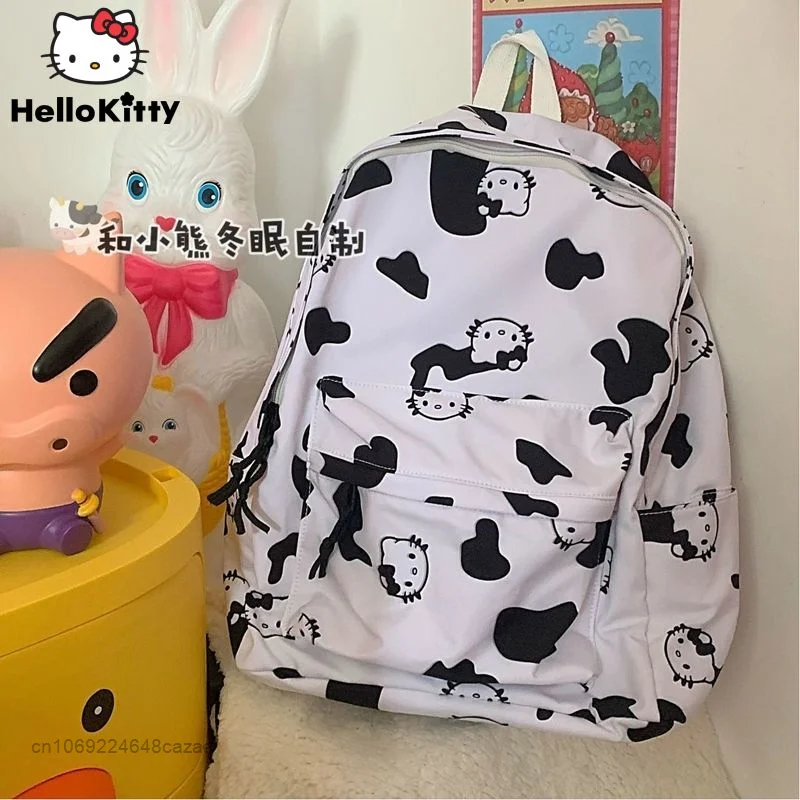 Sanrio Hello Kitty Milk Print Schoolbag Korean Style Homemade Large Capacity Backpack Y2k Sister Cute Outing Package For Women