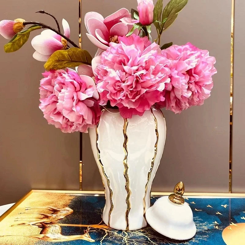 Ceramic Light Luxury Electroplated General Cans European Style Flower Vase Crafts Decorative Decorative Storage Tanks with Soft 3