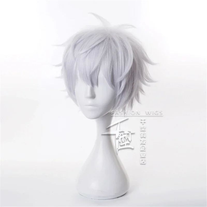 Парик для косплея из аниме джутсу годзо Сатору коротких серебристых и белых