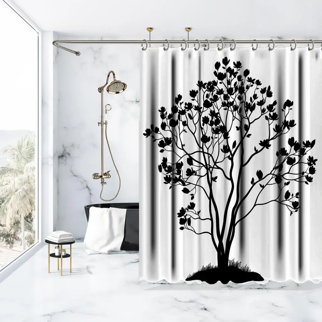 Душевая занавеска с принтом дерева/Водонепроницаемая душевая отверстиями для