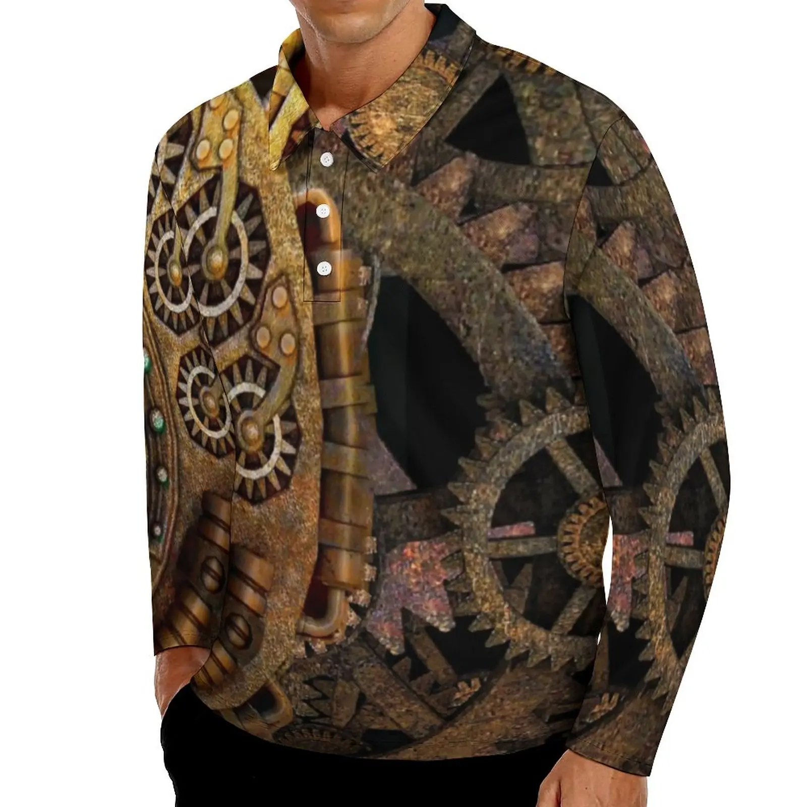 

Мужская рубашка-поло в стиле стимпанк, Повседневная рубашка в викторианском стиле и эдвардиан, Весенняя модная футболка оверсайз с воротни...