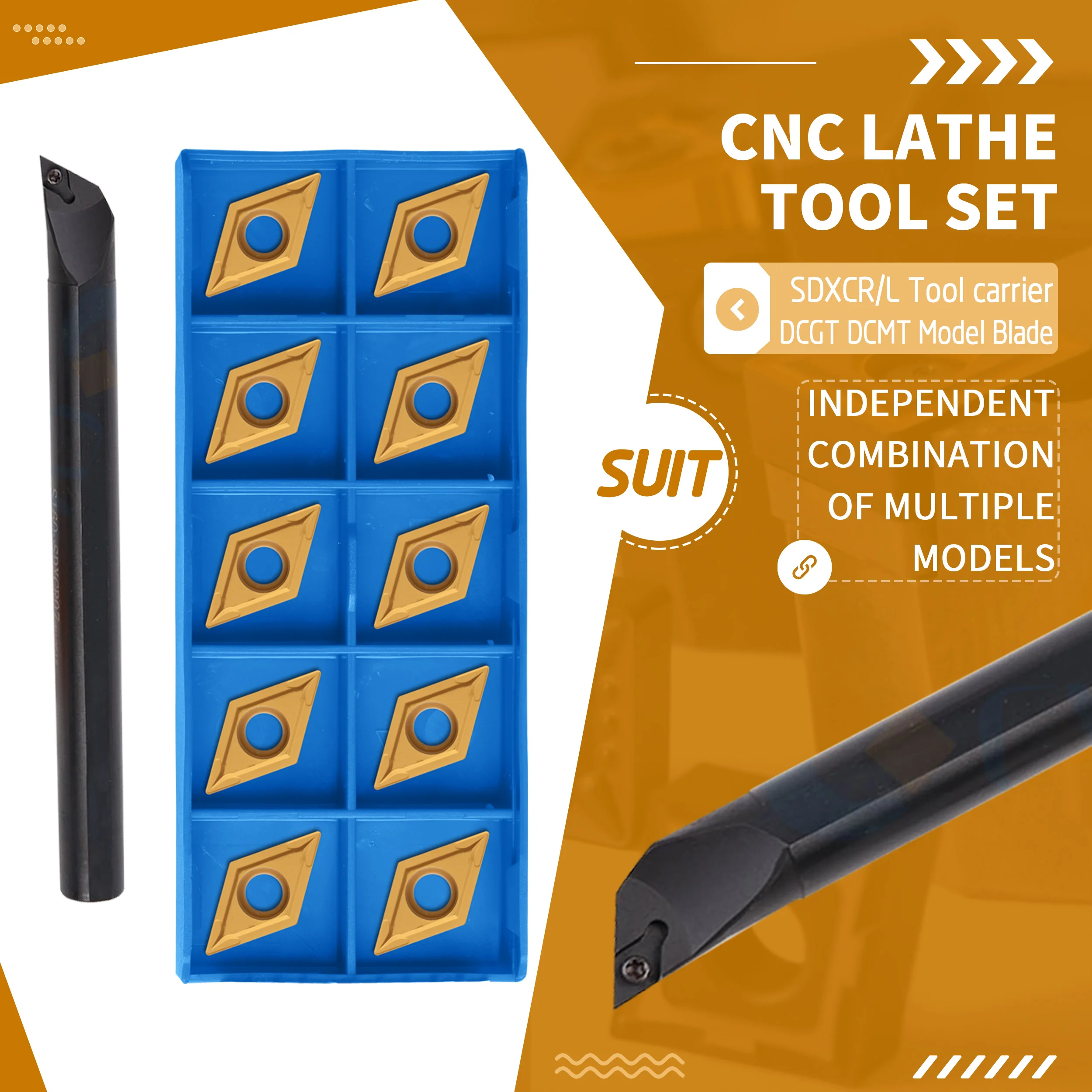 

S16Q S20R S25S SDXCR11 CNC Lathe Internal Turning Tool Holder + 10Pcs DCMT Machine Tools Carbide Blade Anti Shock Resistant Wear