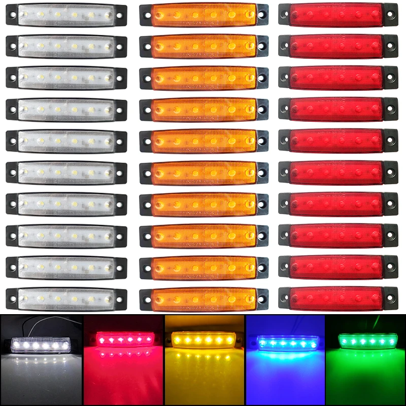10ШТ 6 SMD 24V 12V LED Автомобиль Авто Грузовик Грузовой прицеп Боковые габаритные