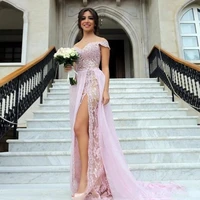2022 modest lace mermaid evening dresses off the shoulder wedding side split country prom dress for women maid of honor gowns