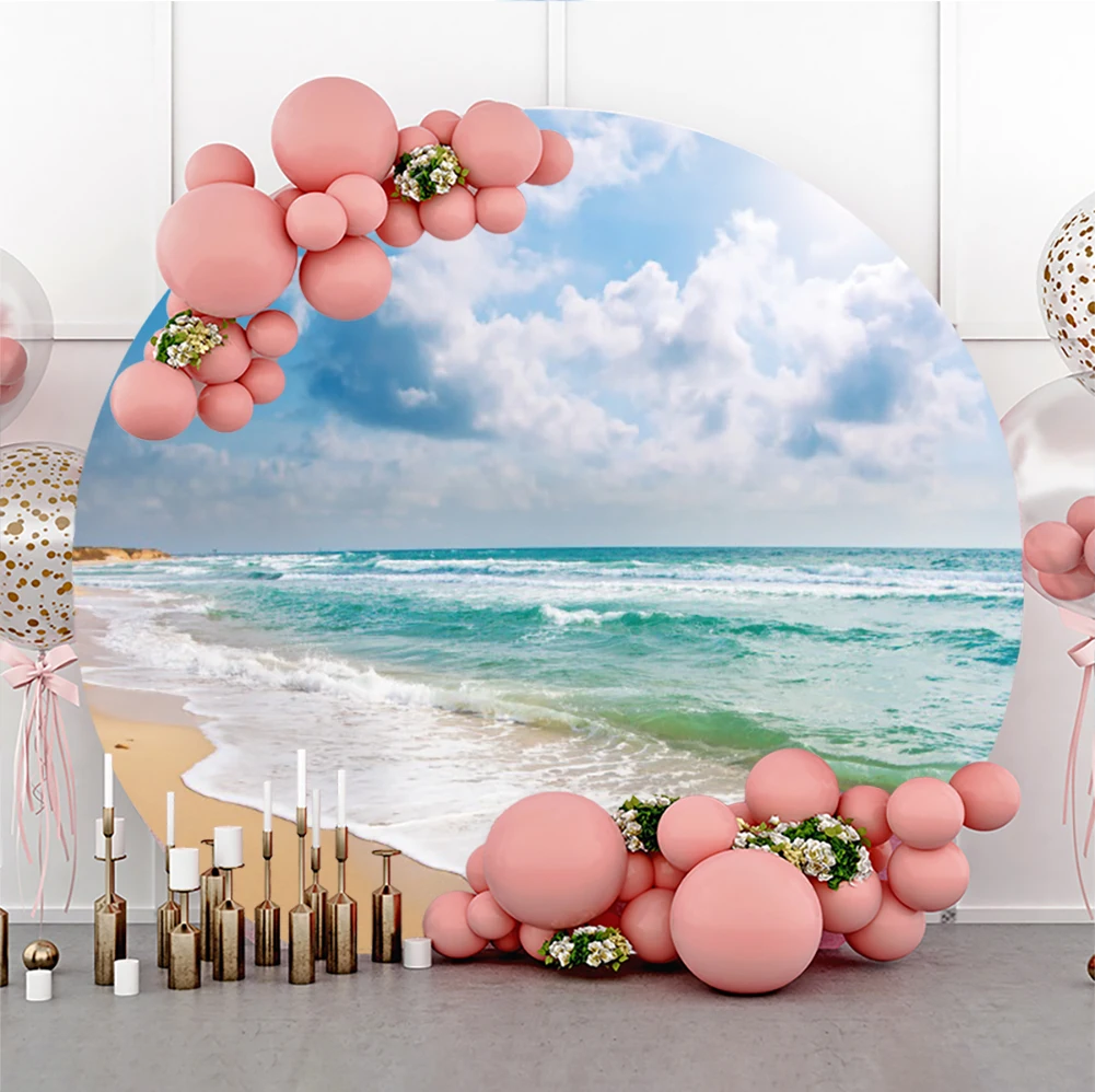 

Beach Blue Sky White Clouds Round Photography Background Baby Summer Beach Backdrop for Photographic Studio Photographer Photo