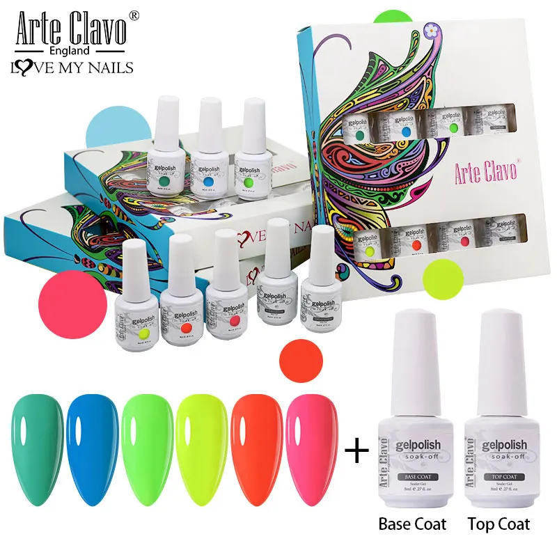 

Arte Clavo 8ml 8pcs/Set Nail Gel Polish Kit Summer UV LED Nail Gel Varnish Top Gel Lacquer Esmalte Nail Art Salon Color Soak off