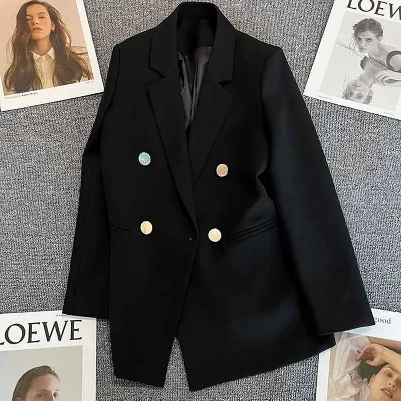 

2022 Spring Autumn New Blazers Jacket Female Korean Straight Casual Loose Fashion Temperament Suit Double Breasted Coats Womens