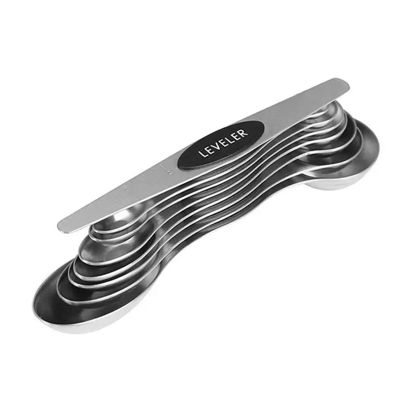 

Stainless Steel Magnetic Double Head Measuring Spoons 9pcs/set Easy Storage Household Overlapping Measuring Spoon For Seasoning