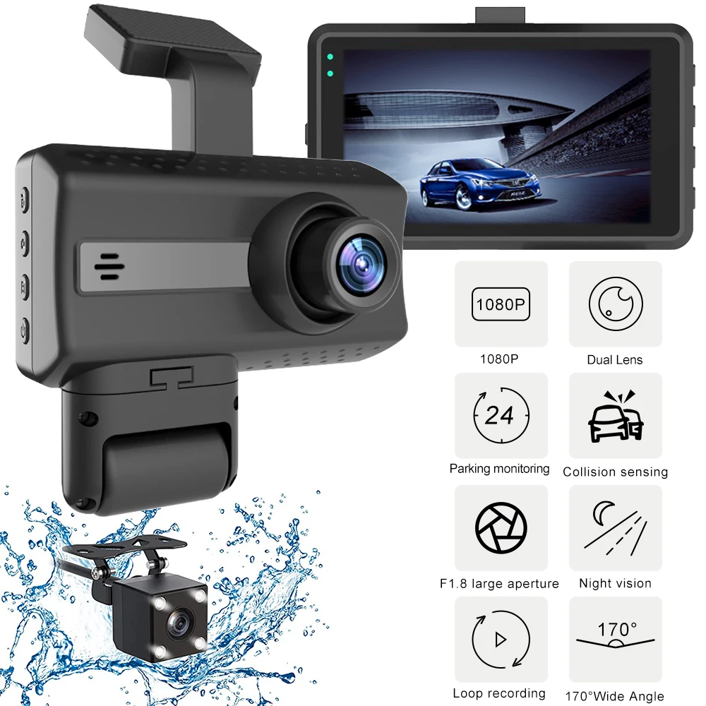 

Видеорегистратор с двумя объективами 1080P UHD, записывающая автомобильная камера, видеорегистратор, встроенный G-датчик, обнаружение движения, Wi-Fi, новинка 2023