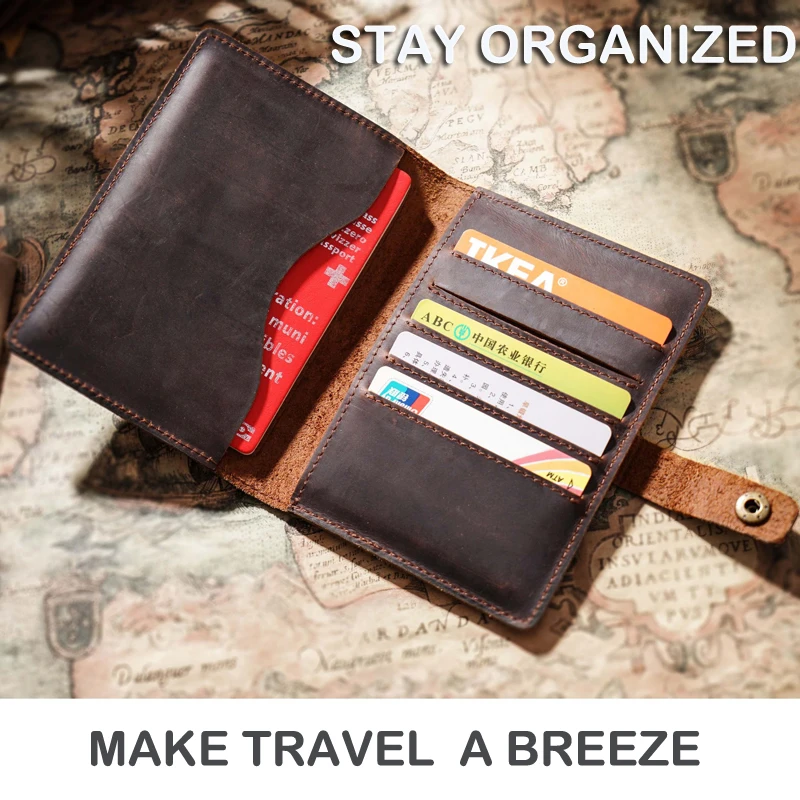 Luxury Real Leather Passport Holder Travel Wallet Crazy Horse Leather Passport Cover Card Holder for Men Women Gift for Traveler