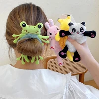 plush hair band elastic accessories new woman girl kids cute teddy bear frog cat rabbit toy rope rubber ties animal scrunchies