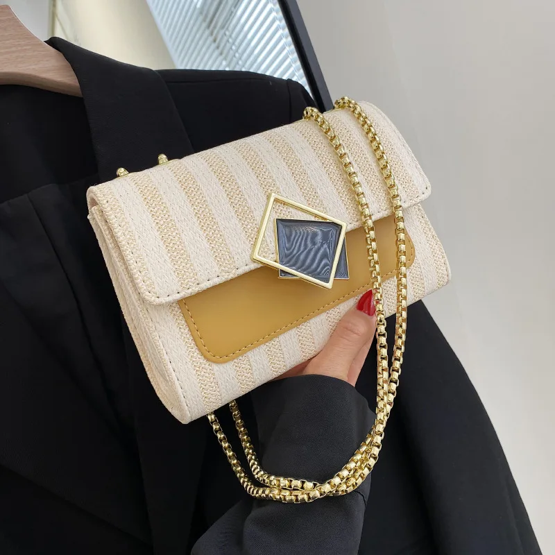 

Straw Square Crossbody Shoulder Bags For Women 2022 Summer Luxury Brand Trendy Travel Female Chain Handbags And Purses Bolsos