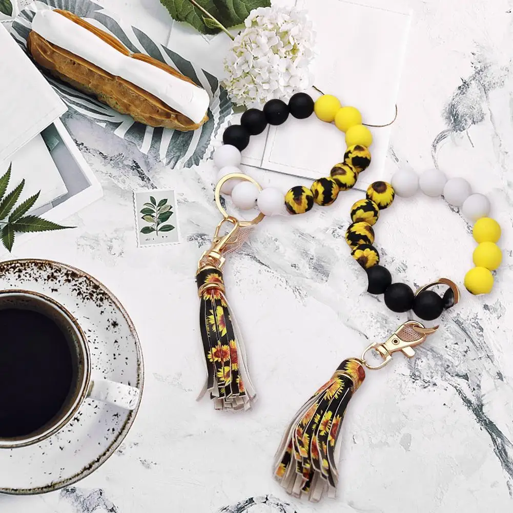 

15 мм Подсолнухи, силиконовые бусины, 30 бусин, многофункциональный комплект для изготовления ювелирных изделий с кисточкой для DIY брелока