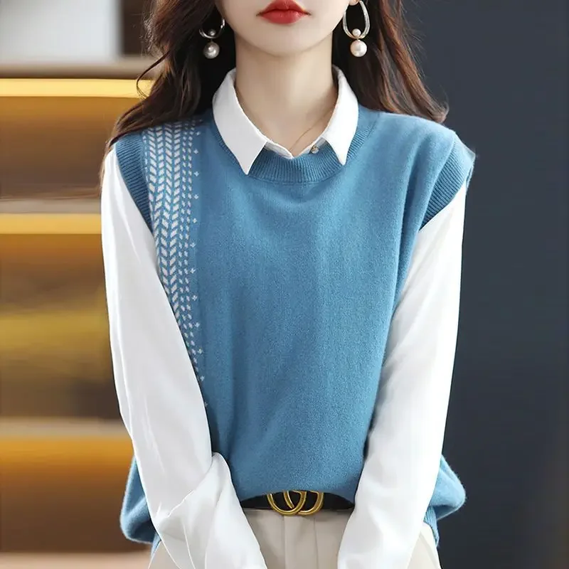 Жилет женский вязаный с круглым вырезом без рукавов Y2k