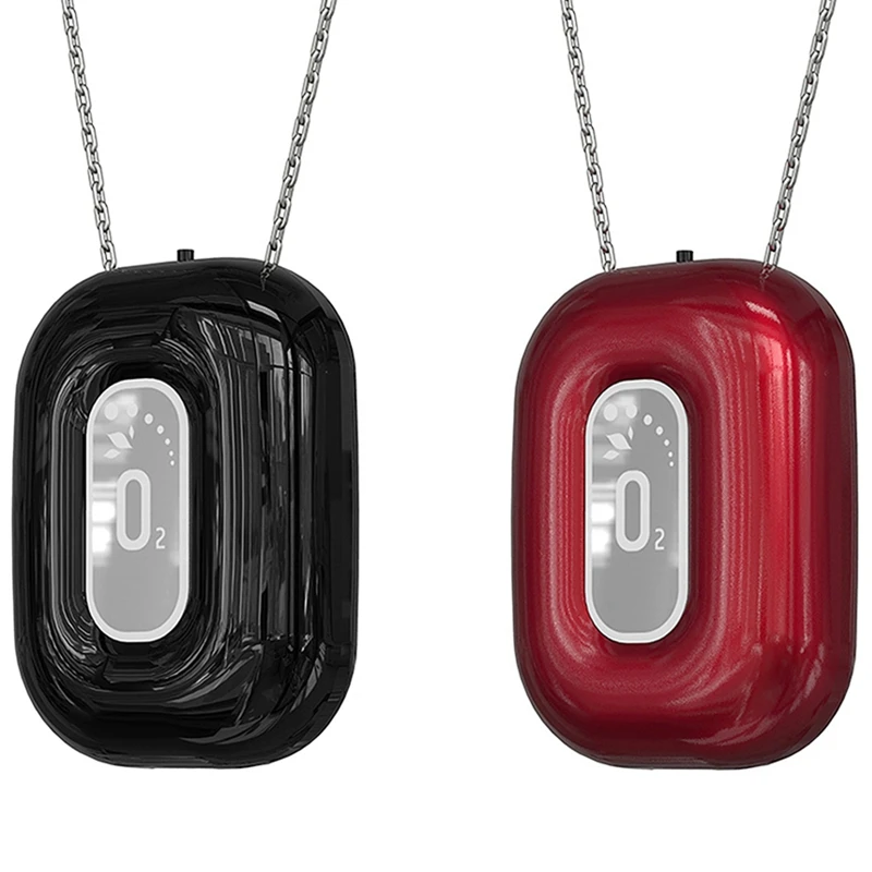 

2 Pcs Personal Wearable Mini Portable Negative Ion Necklace Hanging Neck Air Purifier Ionizer Generator, Black & Red