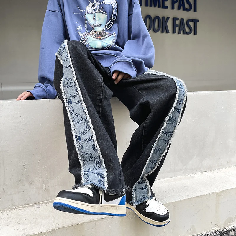 Джинсы высокого дизайна мужские нишевые жареные уличные модные брендовые брюки