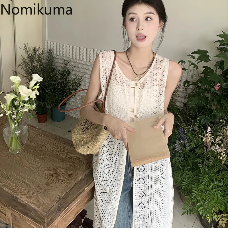 Женское кружевное платье без рукавов летнее тонкое свободное Прозрачное 2024