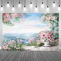 Oil Painting Spring Flowers Photography Backgrounds Natural Pink Viewing Platform Landscape Backdrop Photographic Portrait Props