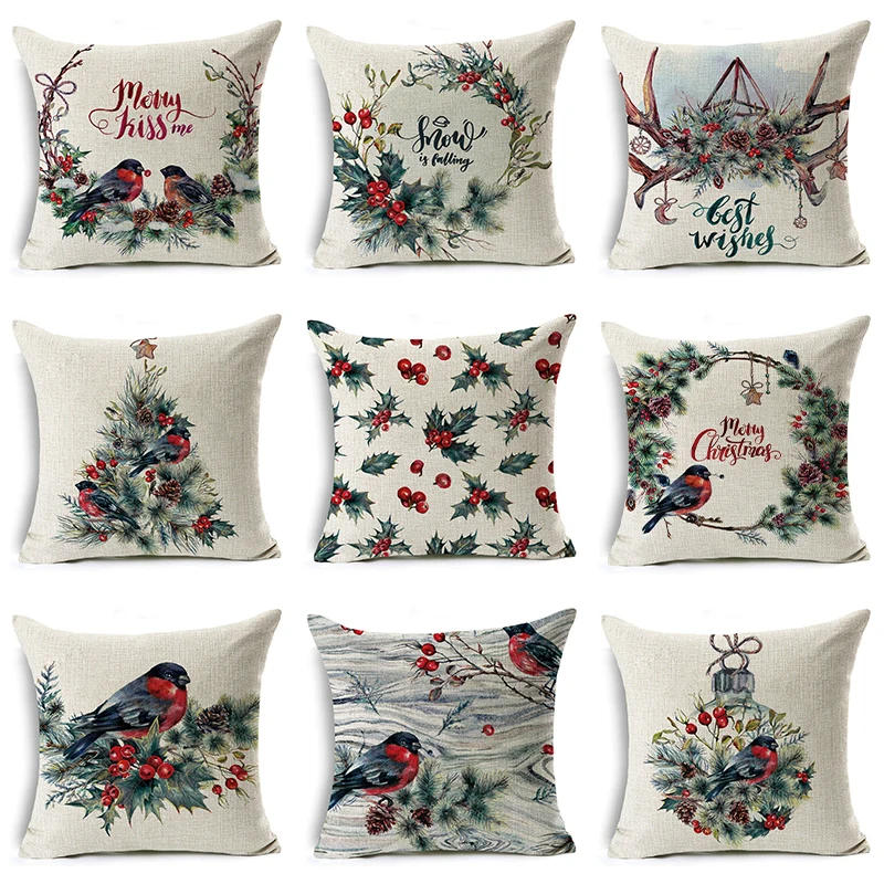 

Рождественская Подушка, украшение для дивана, Автомобильная подушка, домашний декор, льняная наволочка для подушки