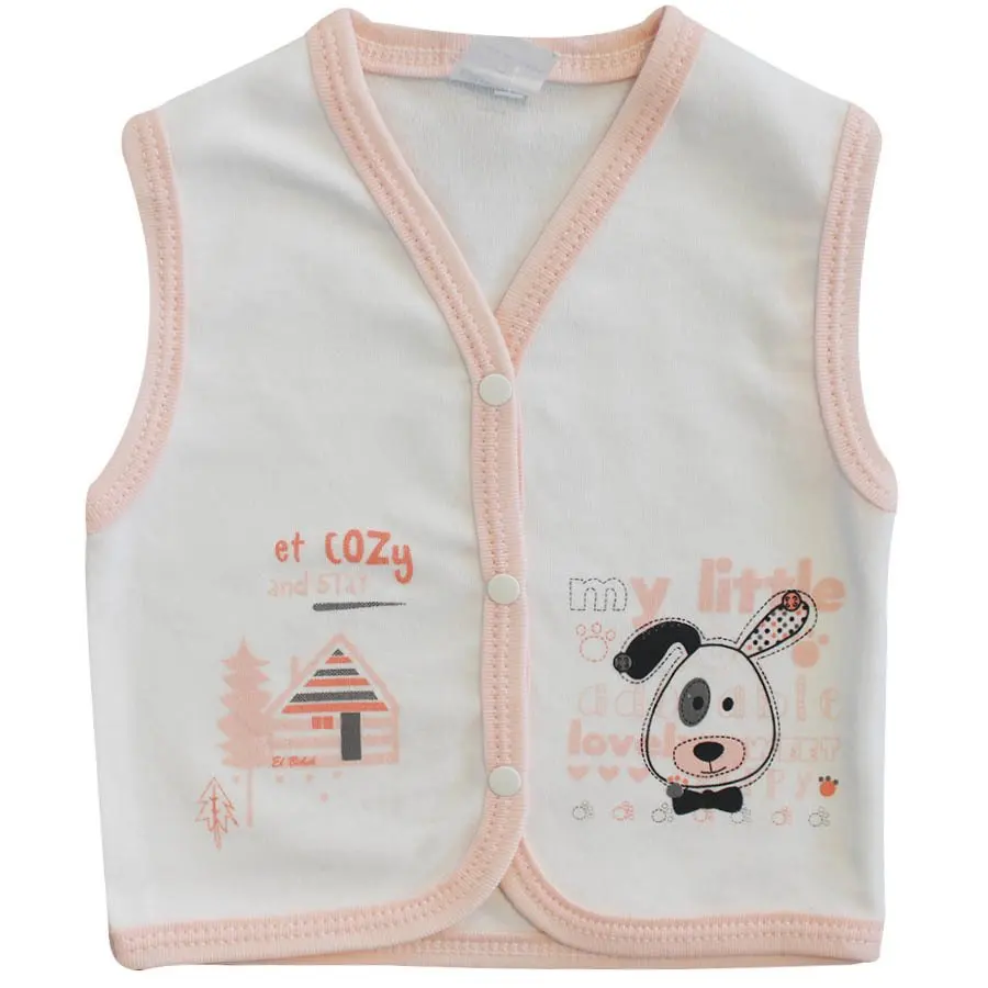 

Girl Baby Dog Printed Snaps Salmon Vest