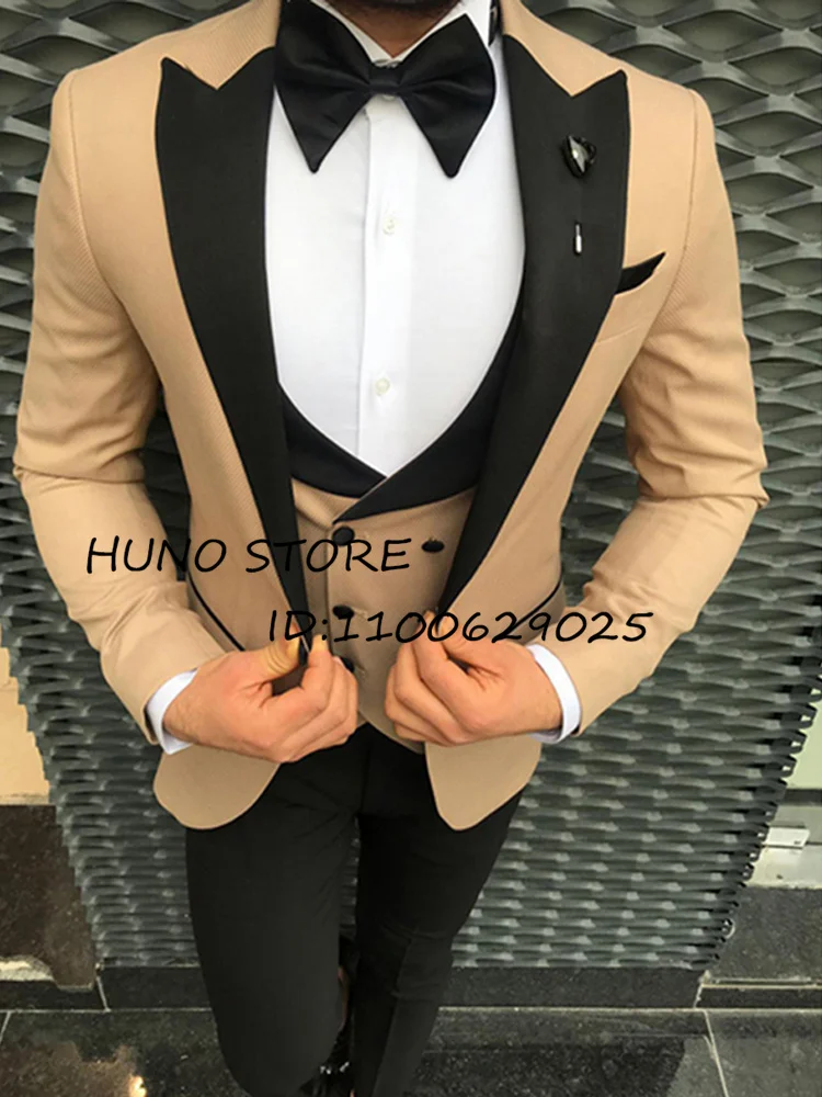New Men's Suits Slim Fit Custom Lapel 1 Button Tuxedo Wedding Groomsmen Party 3 Piece Set Blazer for Male блейзери