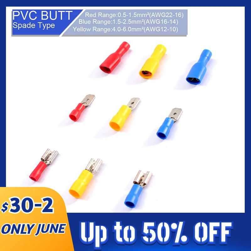 

80PCS FDD/FDFD/MDD 6.0mm Terminal 3colors Female Male Spade Insulated Electrical Crimp Terminal Connectors Wiring Cable Plug