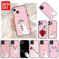 soft phone case for iphone 13 11 12 pro max mini xr xs se x 8 7 6s plus cartoon pink hand gesture shockproof bumper black cover