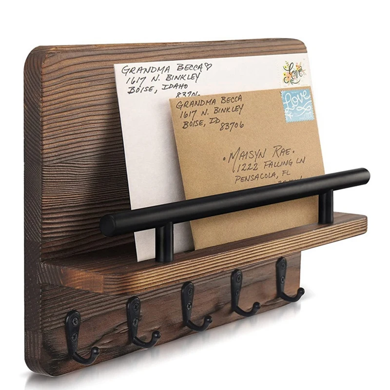 

Decorative Farmhouse Key Holder For Wall - Elegant Wall Mounted Key Racks With Modern Mail Organizer For Home Decor