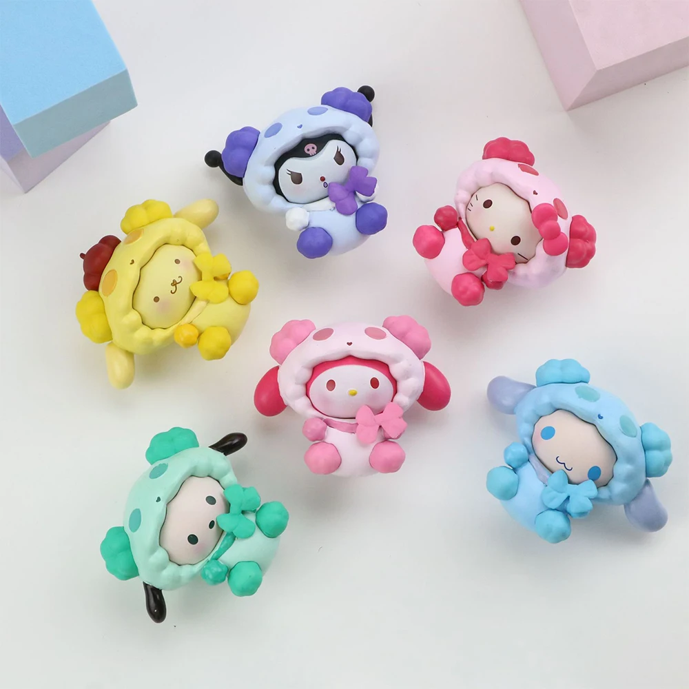 

My Melody Kuromi Hello Kitty Anime Figure Pachacco Pom Pom Purin Cinnamoroll Kawaii Doll Figurines Collection Toys for Children