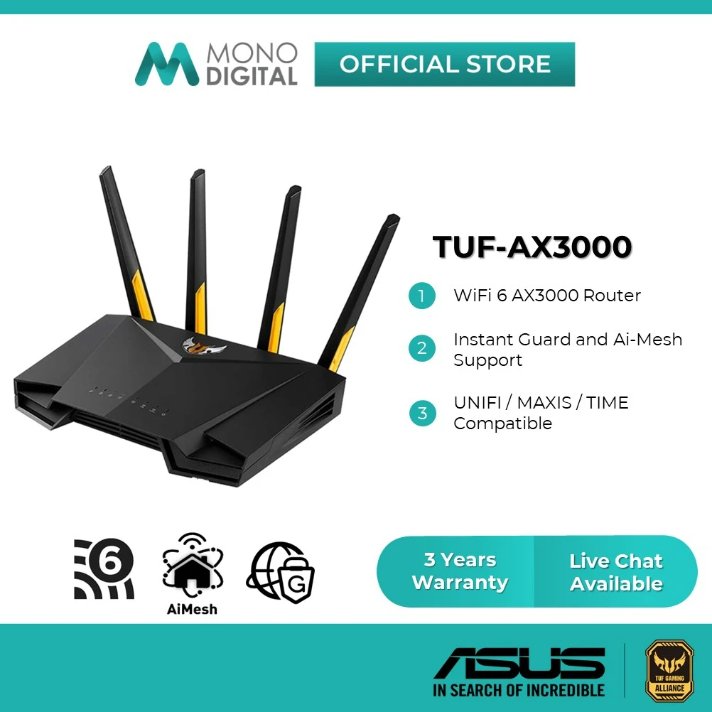 

ASUS TUF-AX3000 TUF Gaming AX3000 Dual Band WiFi 6 Gaming Router Mesh WiFi AiMesh MU-MIMO with dedicated Gaming Port, AiMesh Wif