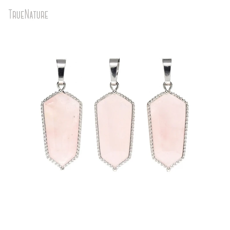 

10Pcs Wholesale Silver Color Rose Quartzs Crystal Double Terminated Point Hexagon Jewelry Pendant
