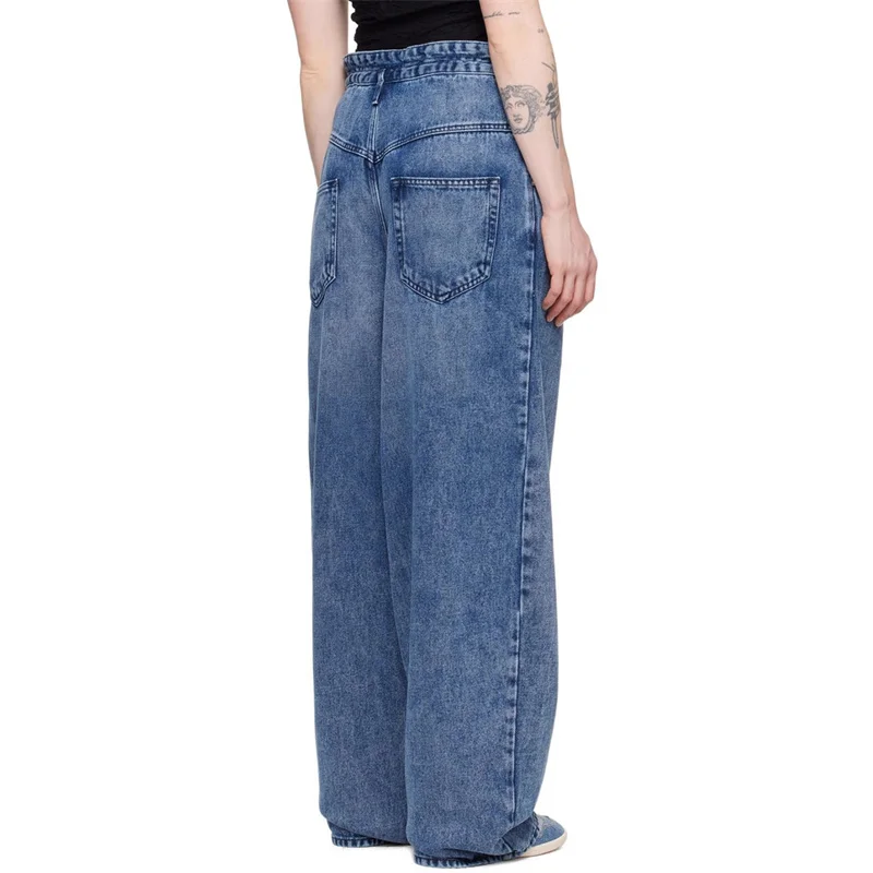 Женские брюки Новинка лета 2024 узкие джинсы на шнуровке с высокой талией прямые из