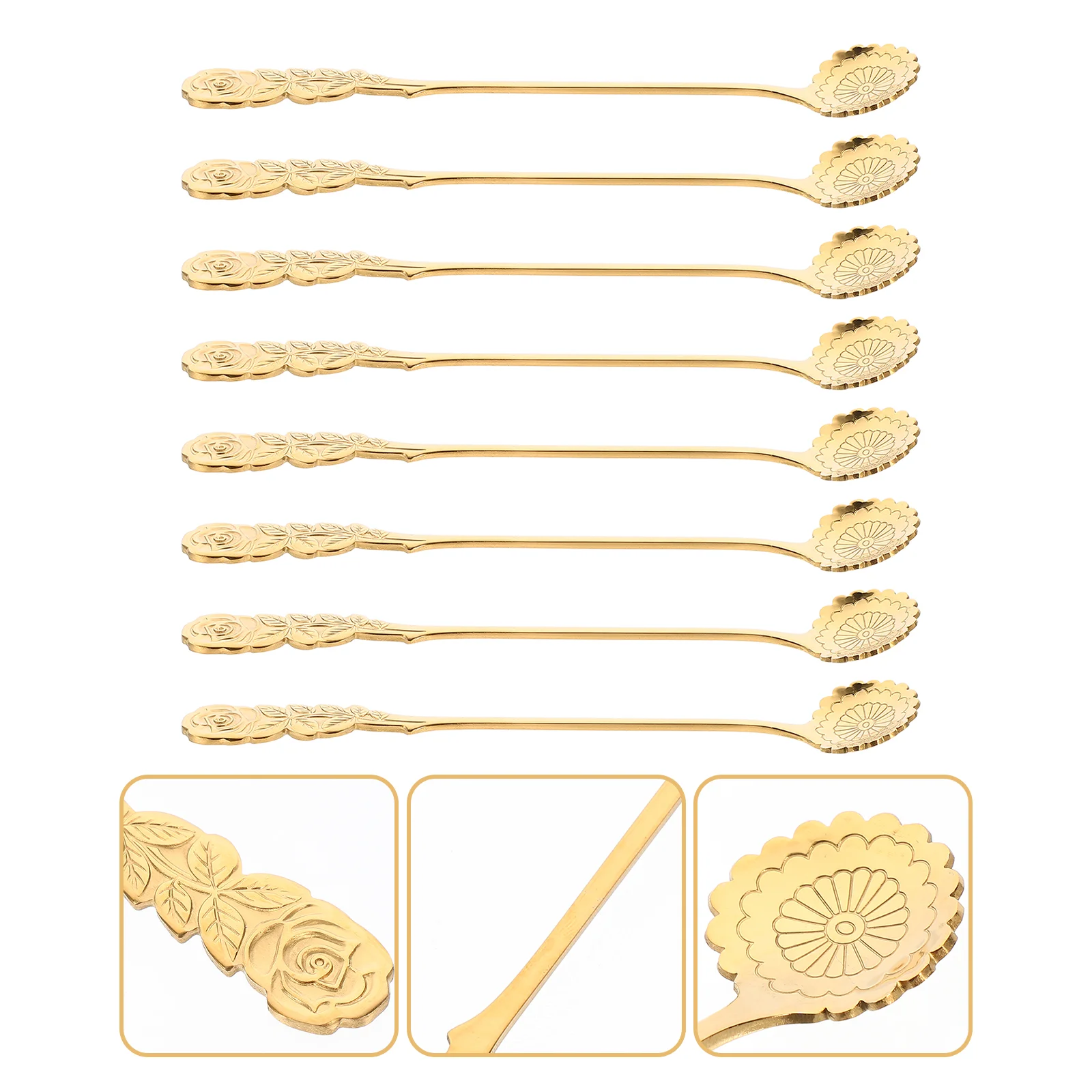 

8pcs Stainless Steel Coffee Spoon Flower Shape Tea Spoon Dessert Stirring Tableware for Sugar Mixing Dining Soup Golden