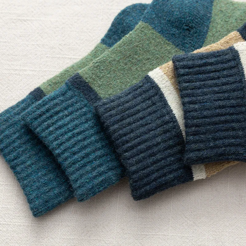 5 Pairs Autumn and Winter Thicken Warm Women Wool Socks High Quality Cashmere Stitching Color Casual Socks for Women