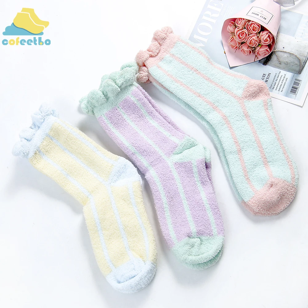 

Женские носки, полосатые мягкие теплые носки средней длины из кораллового бархата, женские теплые носки на осень и зиму