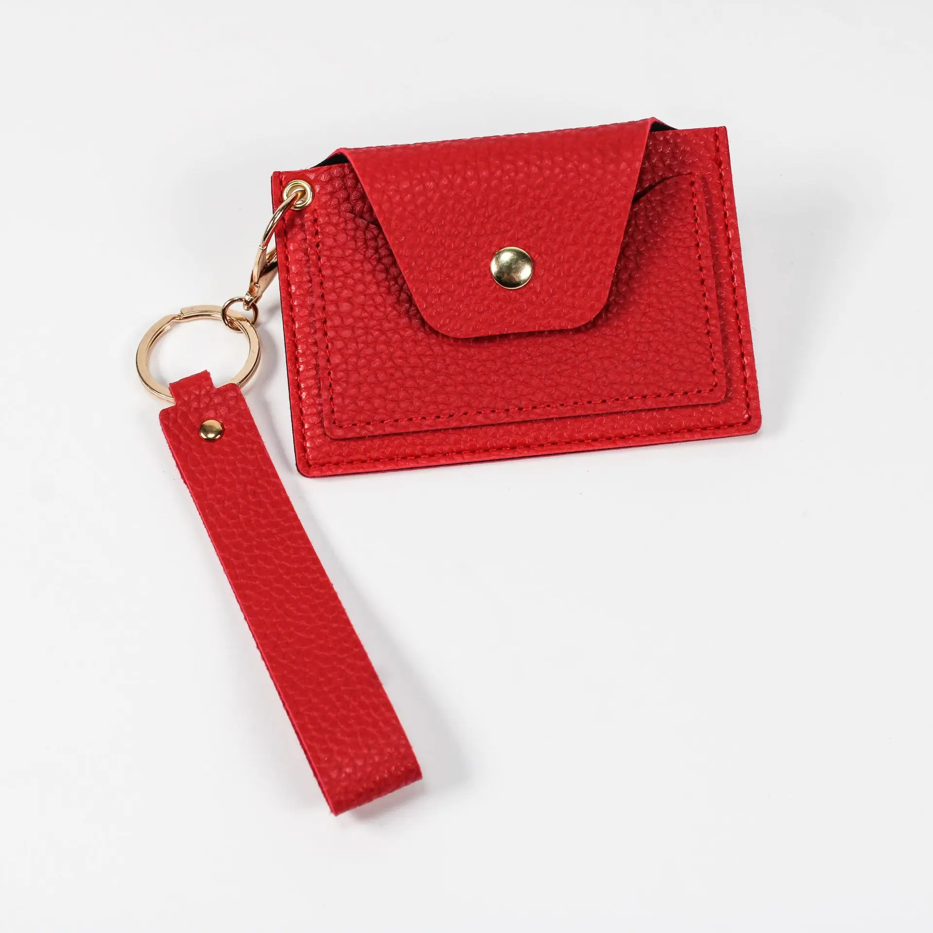 

New Lychee Pattern Student Card Bag Free Disassembly Hand Lanyard Candy Color Simple Bus Card Holder Leather Coin Purse