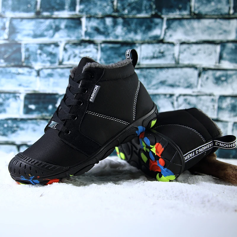 Winter Kids Boots Plus Warm Velvet Boy Snow Booties Cotton Lining Waterproof Children Leather Shoes Outdoor Activity Supplies enlarge