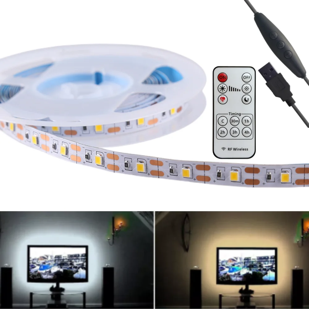 USB LED Strip With RF Remote 3Key Control DC5V Dimmable Timing TV Background Lighting SMD2835 60LEDs/m Ribbon Flexible Tape Lamp