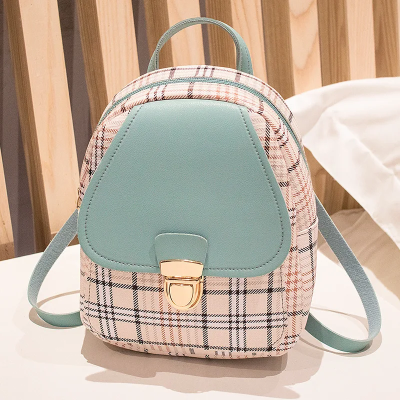 

Mini Backpack Crossbody Bag For Teenage Girl Plaid Women Shoulder Phone Purse Korean Style New Trendy Female 2021