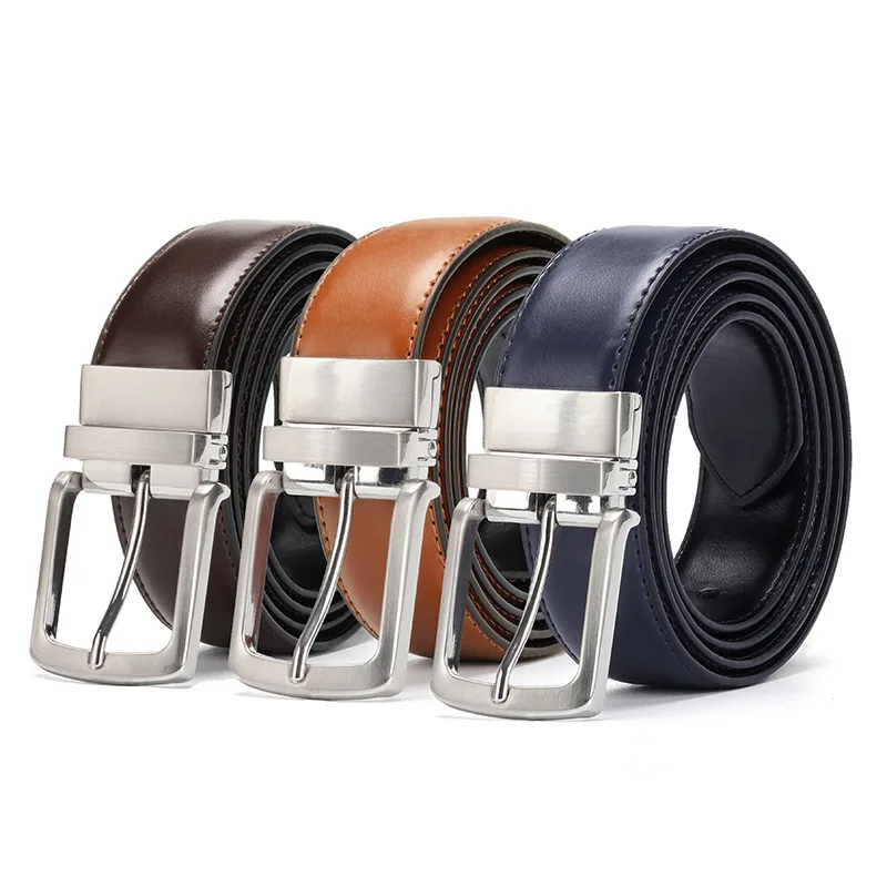 Rotating Pin Buckle for Men Belt Fashion Casual Luxury Design Jeans Accessories Retro Trend Business Youth Cowhide Waistband New