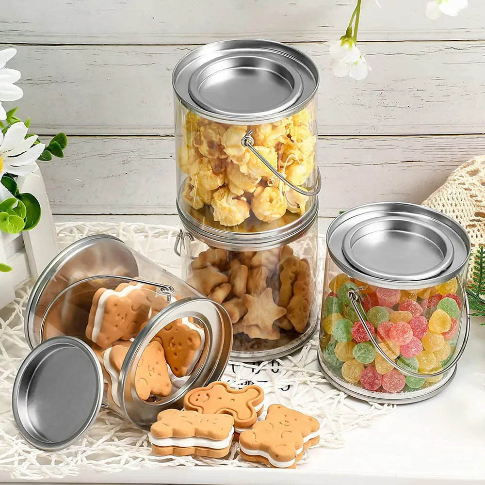 

12pcs Clear Small Empty Cans with Lids Mini Transparent Bucket with Lid Art Can Containers for Candy DIY Projects Party Decor
