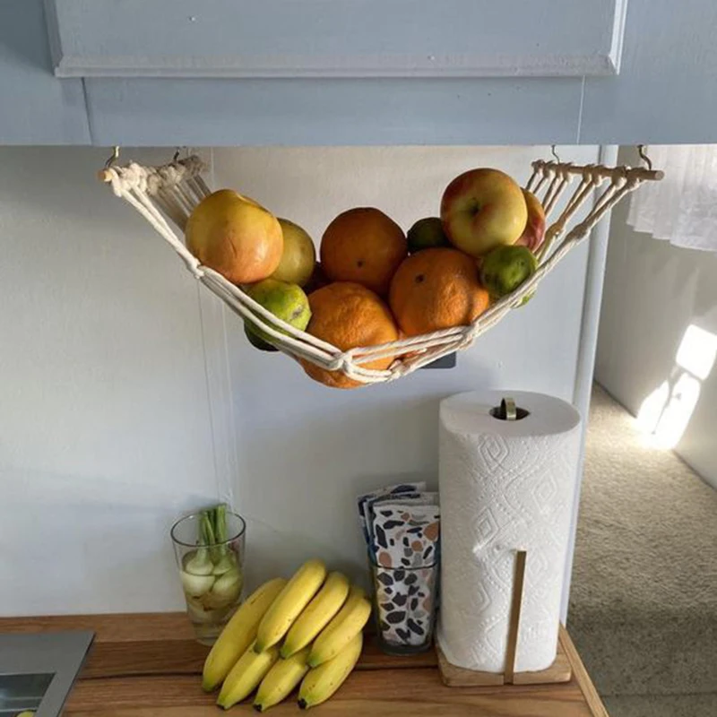 

NEW Vegetable Fruit Hammock Convenience Under Cabinet Hanging Durable Multifunction Basket Hanging Storage Mesh Bag For Kitchen