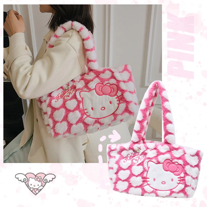 

Розовая кавайная мультяшная плюшевая сумка через плечо KT Cat, аниме, Большая вместительная сумка, милая мягкая плюшевая сумка в стиле девушки...