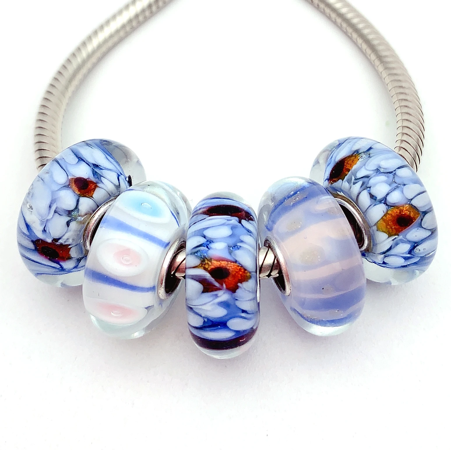 

YG768 5X 100% Authenticity S925 Sterling Silver Beads Murano Glassbeads NEW Fit European Charms Bracelet Diy Jewelry Lampwork