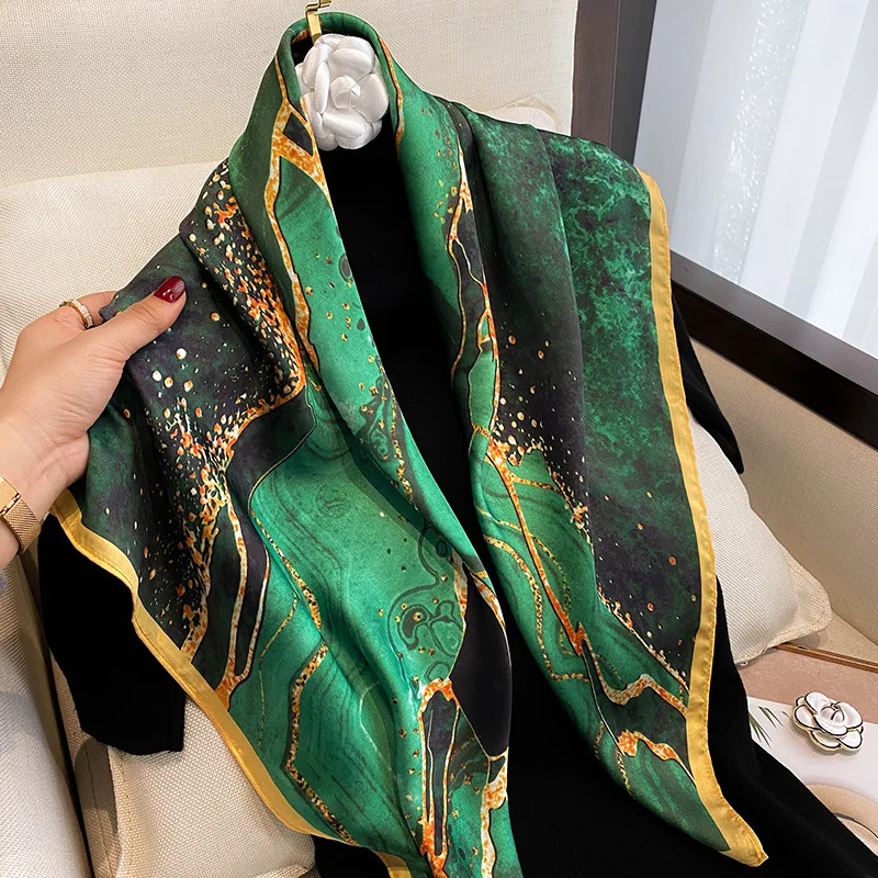 

2022 Spring Square Scarf for Women Print Silk Scarves Foulard Female Office Neckerchief Lady Bandana Brand Designer Shawls Wraps
